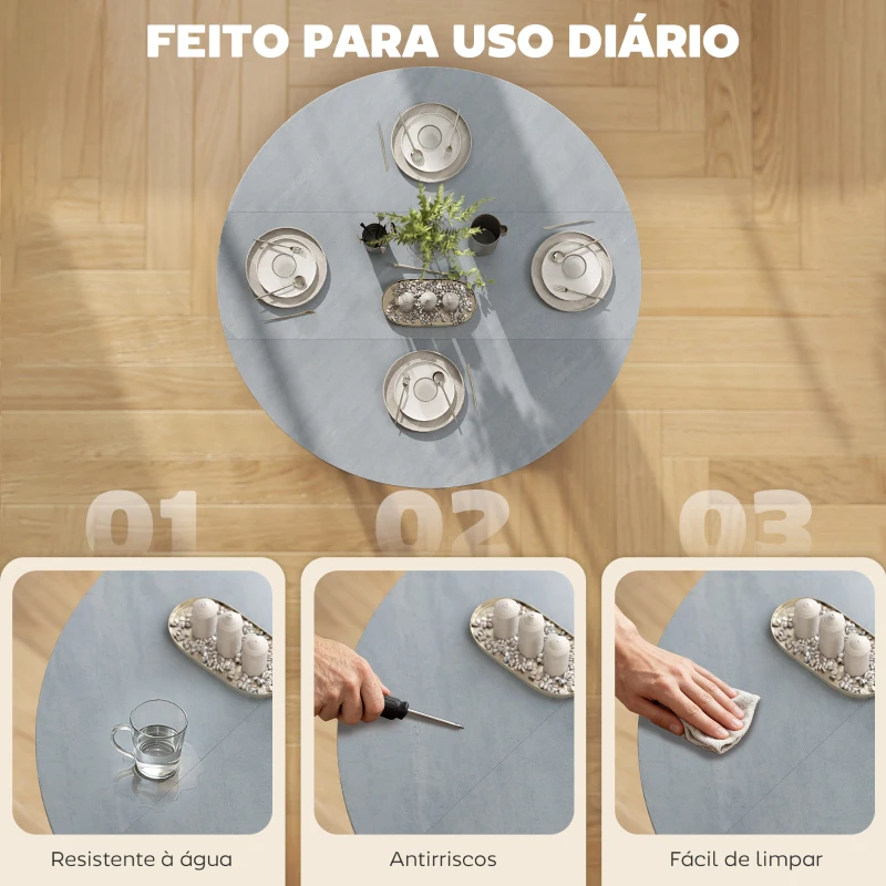 HOMCOM Mesa de Jantar Dobrável com Rodas e Prateleira Aberta Mesa de Cozinha para Espaços Pequenos Cinzento Cimento