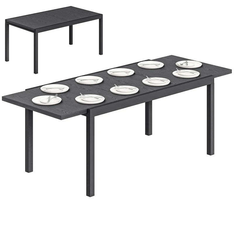 Outsunny Table de Jardin Extensible Plateau Aluminium Effet Bois Pieds Réglables 8-10 Personnes 214x85x75cm Gris Anthracite