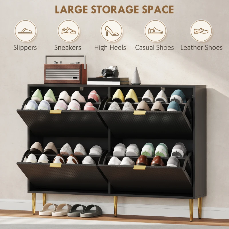 HOMCOM Elegant Four-Drawer Shoe Cabinet - Black