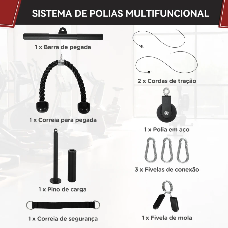 SPORTNOW Sistema de Polia de Ginásio para Casa Sistema de Cabo de Peso para Tração Curl de Bíceps Tríceps Treino de Braço Ombros e Costas Preto