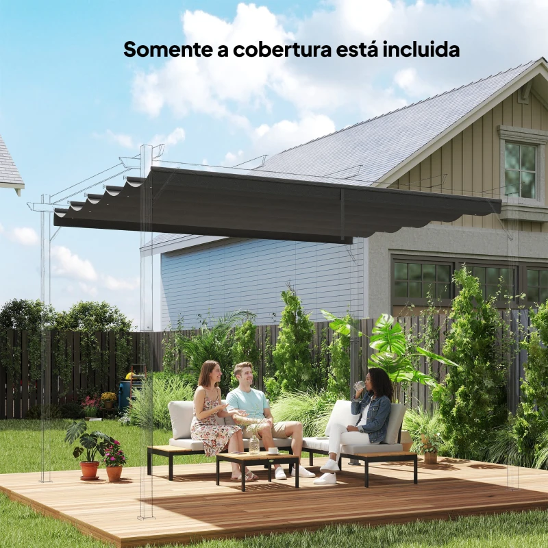 Outsunny Cobertura para Pérgola 3,5x2,5 m Teto de Substituição Retrátil para Pérgola com 10 Orifícios de Drenagem Cinza Escuro