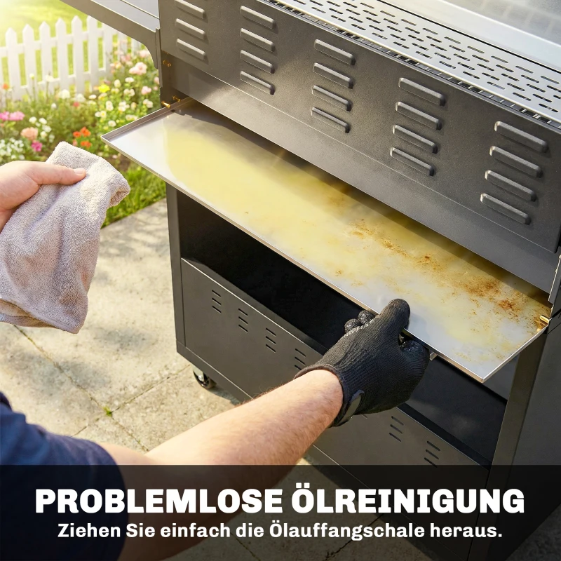 Outsunny Gasgrill 18,6 KW 6+1 Brenner BBQ Grillwagen aus Edelstahl inkl Rolle Thermometer Warmhalterost Seitentisch Unterschrank