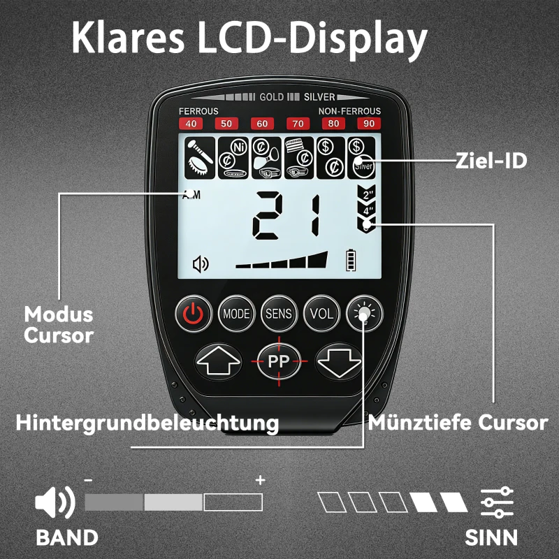 Outsunny Metalldetektor IP68 Wasserdicht faltbar Metallsuchgerät mit 4 Modi Kopfhörer Schaufel Tragetasche LCD-Display