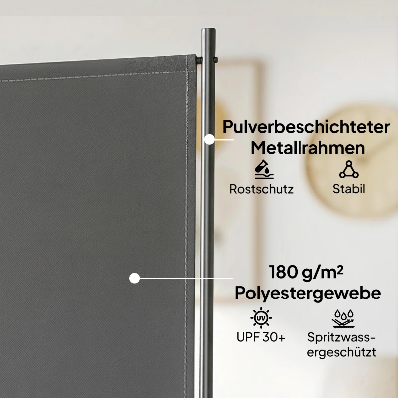 Outsunny Raumteiler 3-teilig 260 x 30 cm Freistehend Paravent Trennwand Sichtschutz aus Metall, Outdoor Raumtrenner Dunkelgrau