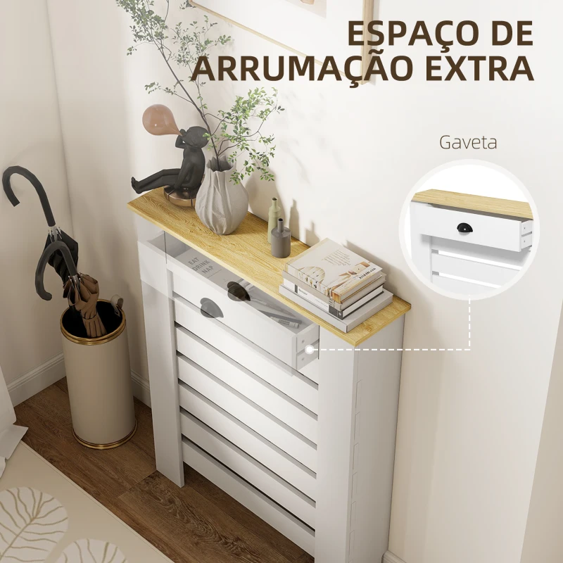 HOMCOM Cobertura para Radiador com Gaveta Cobertura para Radiador de MDF para Sala de Estar Dormitório Corredor 78x19x95,5 cm Branco