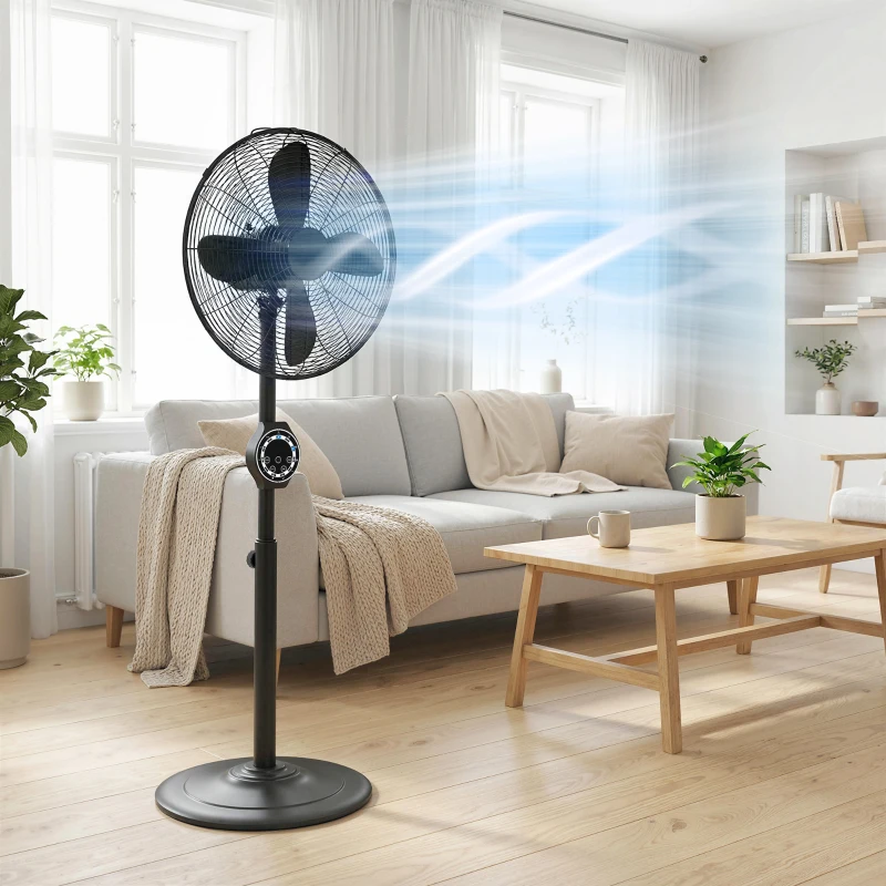 HOMCOM 41 cm Metal Pedestal Fan with Oscillating, Adjustable Height Black