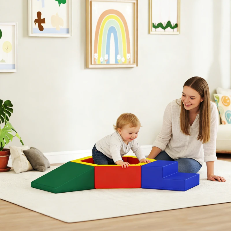 AIYAPLAY Parcours motricité bébé en mousse EPE avec piscine à balles, module motricité bébé avec housse en PU, multicolore