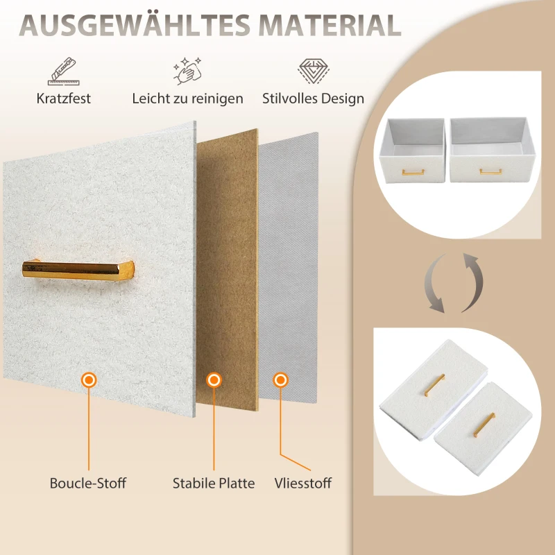 HOMCOM Kommode, Aufbewahrungsschrank mit 8 Schubladen aus Stoff, Steckdosenleiste, Stahlrahmen, Schubladenschrank für Flur, Schlafzimmer, Wohnzimmer und Büro, Cremeweiß