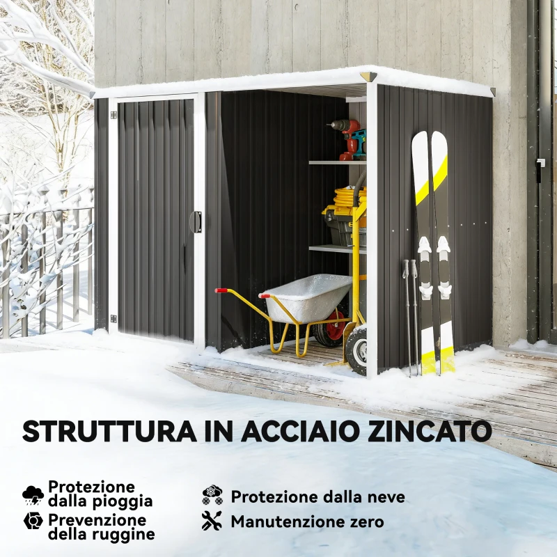 Outsunny Capanno da Giardino in Acciaio Zincato, Porta Bloccabile, 231 x 125 x 162 cm, Grigio