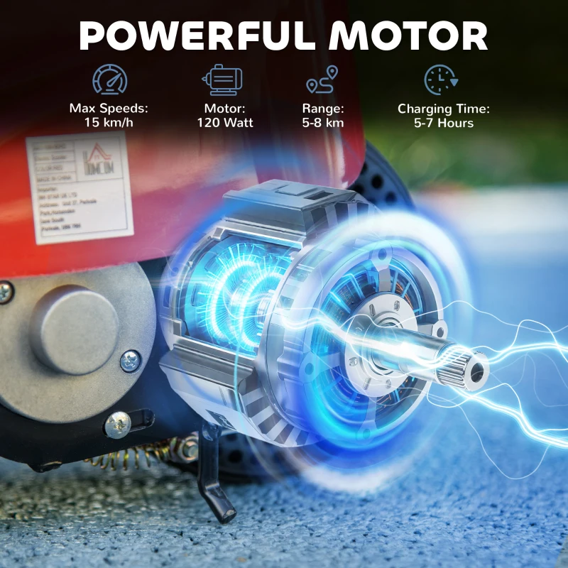 HOMCOM Steel Ride on Powered Scooter, Folding E-Scooter with Warning Bell, 15km/h Maximum Speed, for 6-14 Years Old, Red