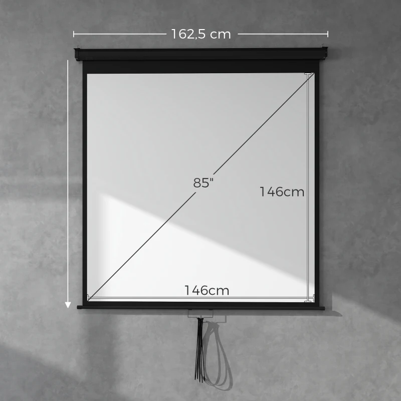 HOMCOM Écran de projection TV et Home Cinema de 85 Pouces vidéo projecteur 1:1 4K HD, 146L x 146H cm