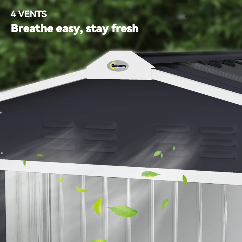 Outsunny Abrigo de Jardim 2,42 m 213x130x185 cm Abrigo de Jardim Metálico para Armazenamento com 2 Portas Deslizantes e 4 Janelas Cinza Escuro