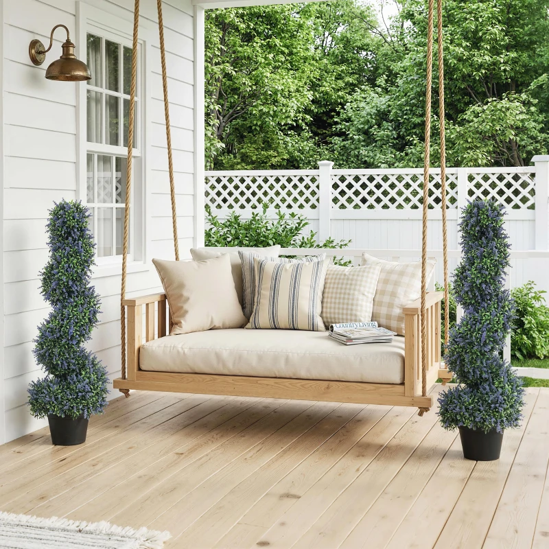 HOMCOM Artificial Lavender Topiary Tree Set of 2, UV Resistant Fake Plants in Pot for Indoor Outdoor Decor, 90 cm, Purple