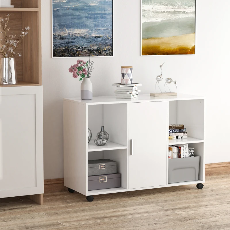 HOMCOM Support d'imprimante - Caisson d'organisation de Bureau Roulant - Dim. 100L x 40l x 71H cm en Bois blanc