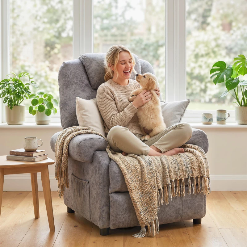 HOMCOM Sillón Relax Reclinable Manual hasta 135º con Reposabrazos Reposapiés Acolchado Grueso Gris