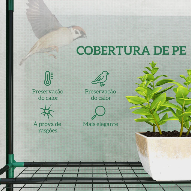 Outsunny Estufa Pequena com Prateleiras de 3 Níveis Portas com Fecho de Correr Estufa para Cultivar 215x46x151 cm Verde