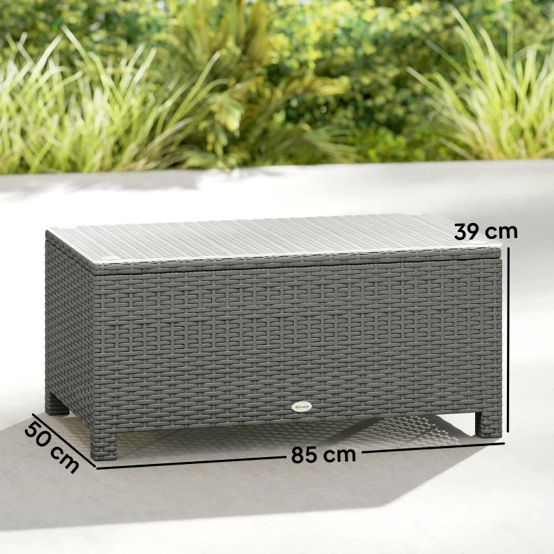 Outsunny Rattan Garden Coffee Table with Glass Top, Light Grey