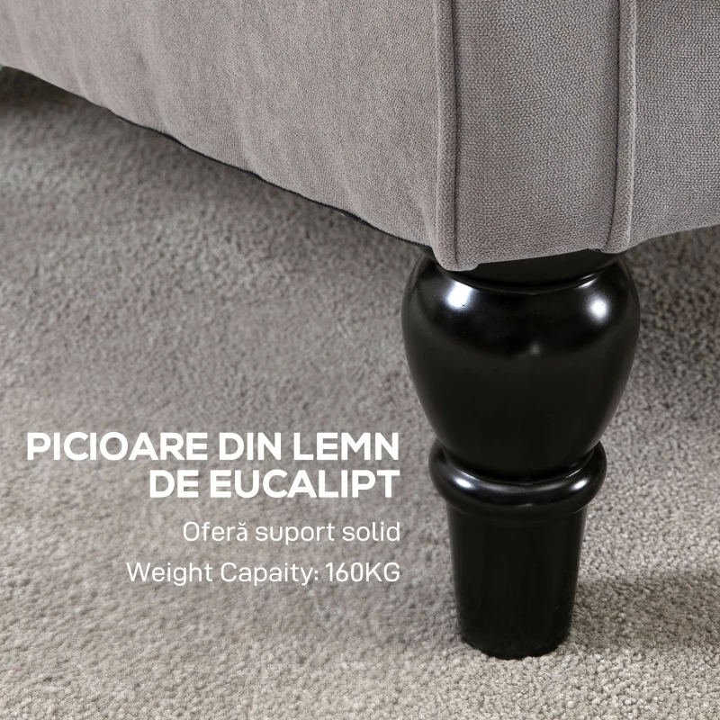 Homcom Fotoliu Chesterfield in Tesatura Detasabila cu Sezuta Ampla Gri 74 x 86 102 cm