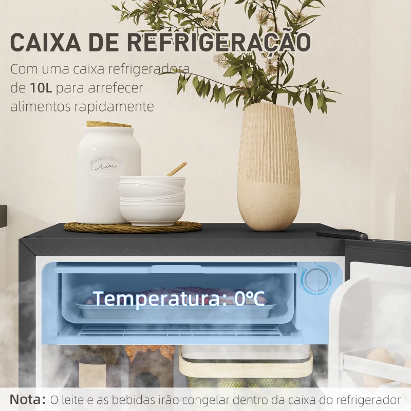 HOMCOM Mini Frigorífico 91L de Capacidade com Compartimento Congelador e Porta Reversível Silencioso 41dB 47,5x44,2x84 cm Preto e Prata