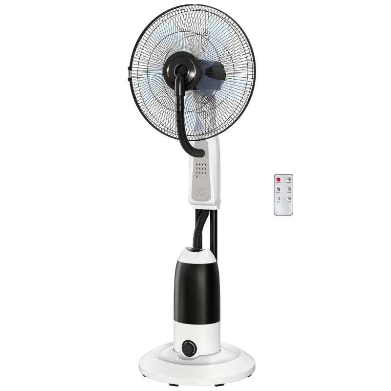 HOMCOM Pedestal Fan with Water Mist Spray 3 Speeds 2.8L Water Tank, White