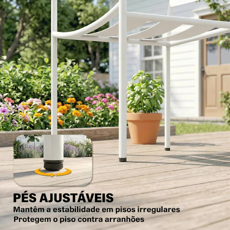Outsunny Conjunto de Jardim com 3 Peças em Aço Galvanizado com 2 Cadeiras e Mesa de Vidro Temperado Branco