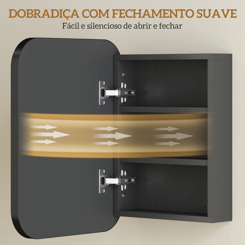 HOMCOM Armário de Casa de Banho com Espelho, Design com Bordas Arredondadas e Prateleiras Ajustáveis 40,2x10,2x50,9 cm Preto