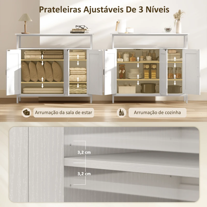 HOMCOM Aparador para Sala de Estar com 3 Portas e Compartimento Aberto e Prateleiras Ajustáveis 100x35x88 cm Branco