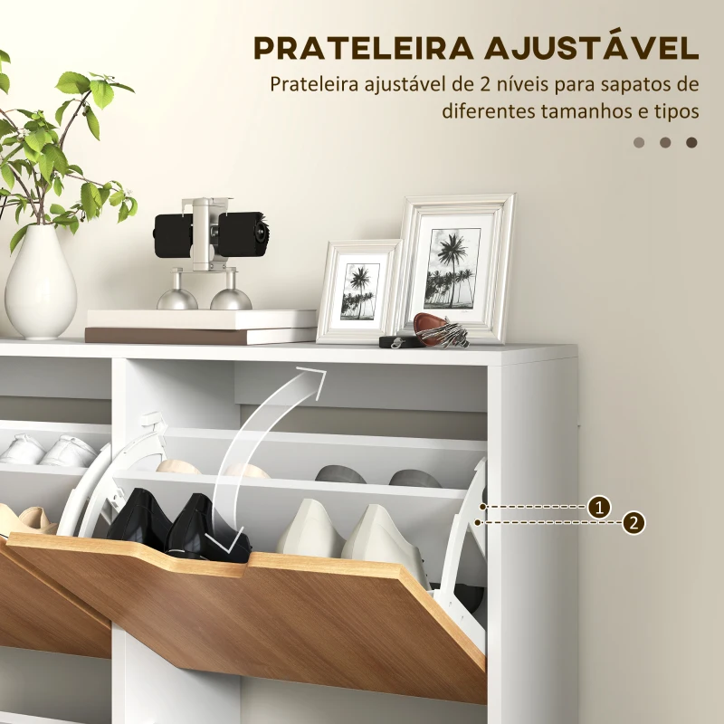 HOMCOM Sapateira para 16 Pares de Sapatos com 4 Gavetas e Prateleiras Ajustáveis 95x26x95 cm Branco e Madeira