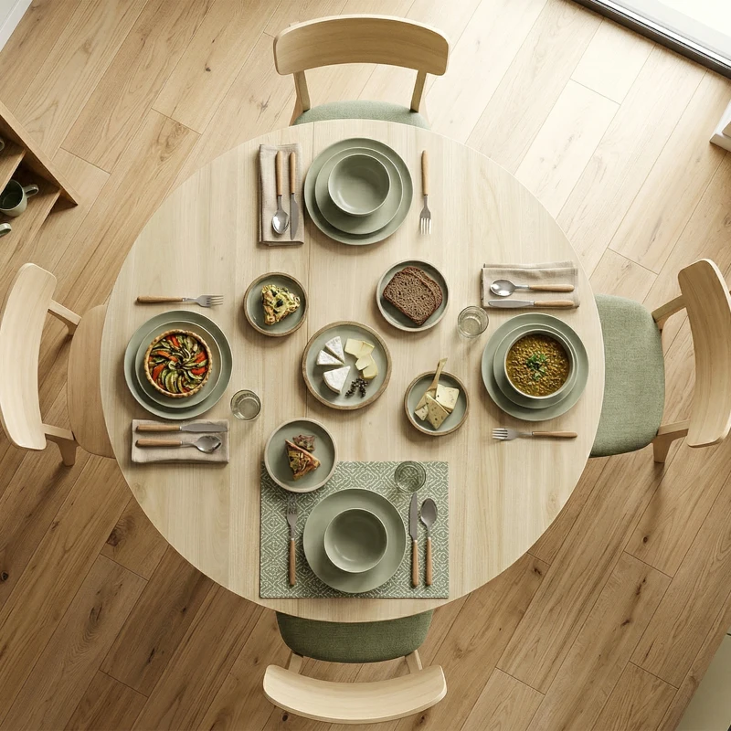 HOMCOM Table à manger pliante pour 2 à 6 personnes, table de cuisine ronde avec pieds croisés en acier, bois naturel