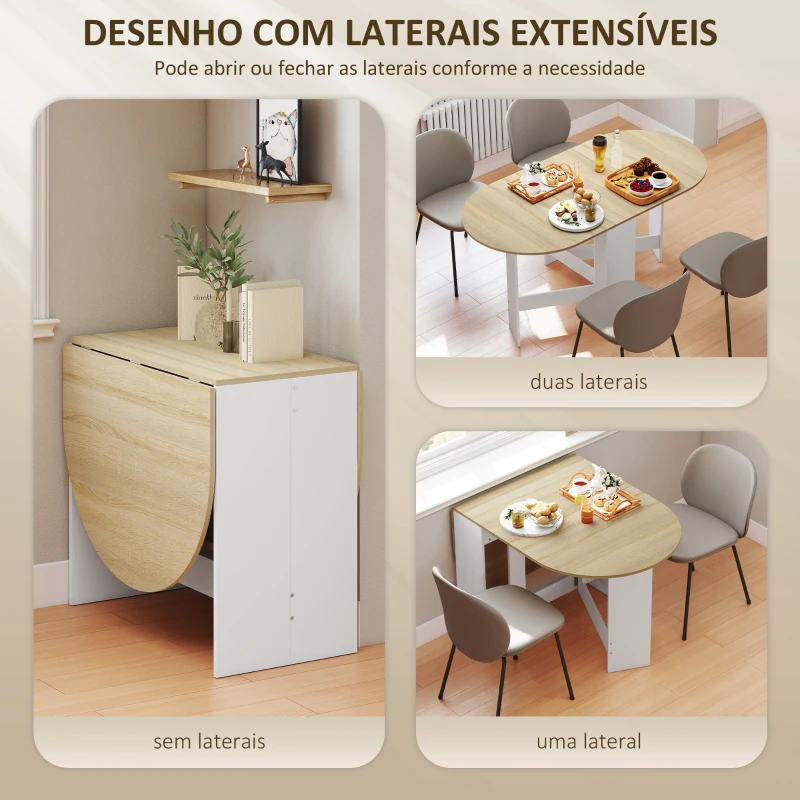 HOMCOM Mesa de Cozinha Dobrável Mesa de Jantar Dobrável Ovalada com Laterais Abatíveis Estilo Moderno 163x80x75 cm Madeira