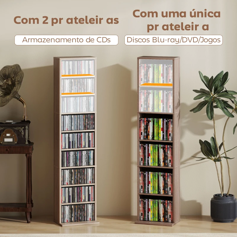 HOMCOM Estante para CDs e DVDs Suportes para CD Estreitos com 9 Compartimentos Prateleiras Ajustáveis 33x24x140 cm Madeira