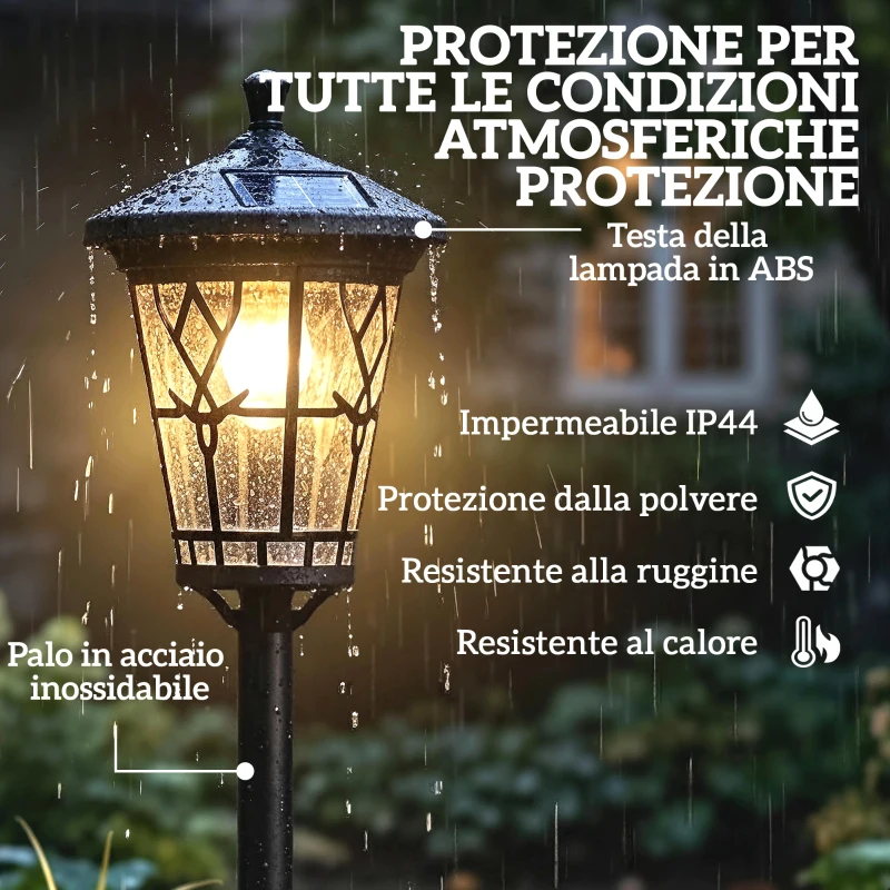 Outsunny Set di 2 Lampioni Solari da Giardino 1.86m, Lampade Stradali Acciaio Inox