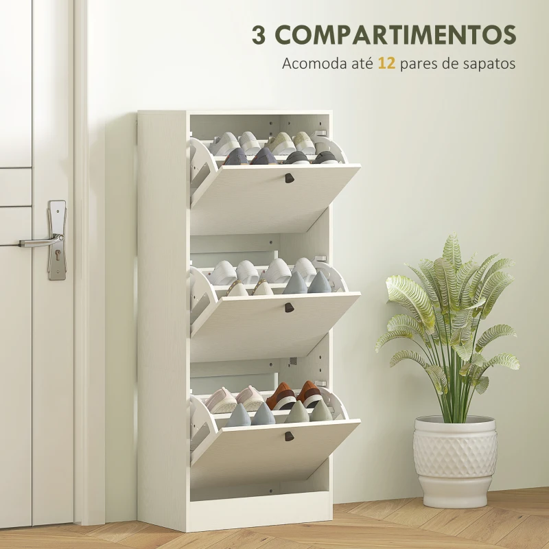 HOMCOM Sapateira Estreita com 3 Portas Sapateira para Entrada com Prateleiras Ajustáveis para 12 Pares de Sapatos 47x28x115 cm Branco