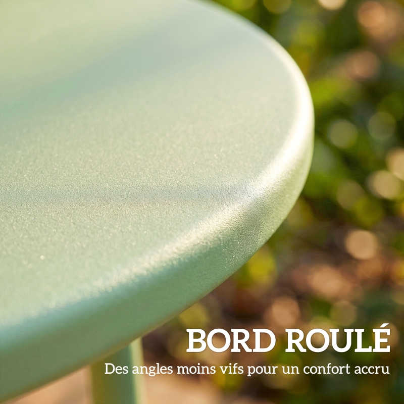 Outsunny Table Basse Extérieure avec Bord Enroulé, Base en X avec Pieds Réglables en Hauteur, pour Salon Terrasse, Ø48x51cm, Vert