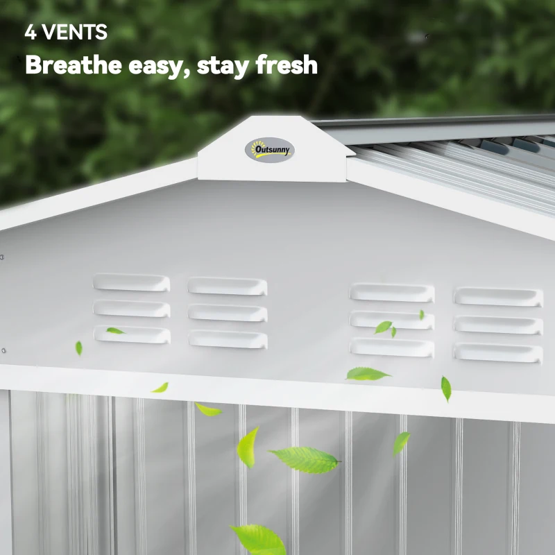 Outsunny Abrigo de Jardim 2,42 m 213x130x185 cm Abrigo de Jardim Metálico para Armazenamento com 2 Portas Deslizantes e 4 Janelas Cinza Claro