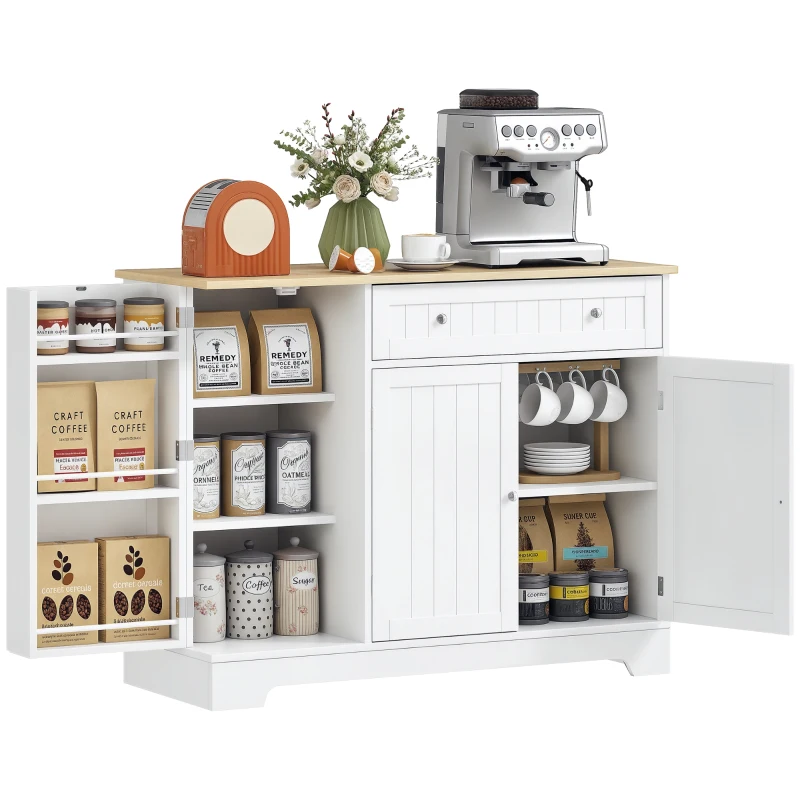 HOMCOM Credenza Moderna con Spazio di Archiviazione, Mobile Buffet con Cassetto, Ripiani Regolabili, Piccola Dispensa da Cucina con Ripiani Porta, Bianco