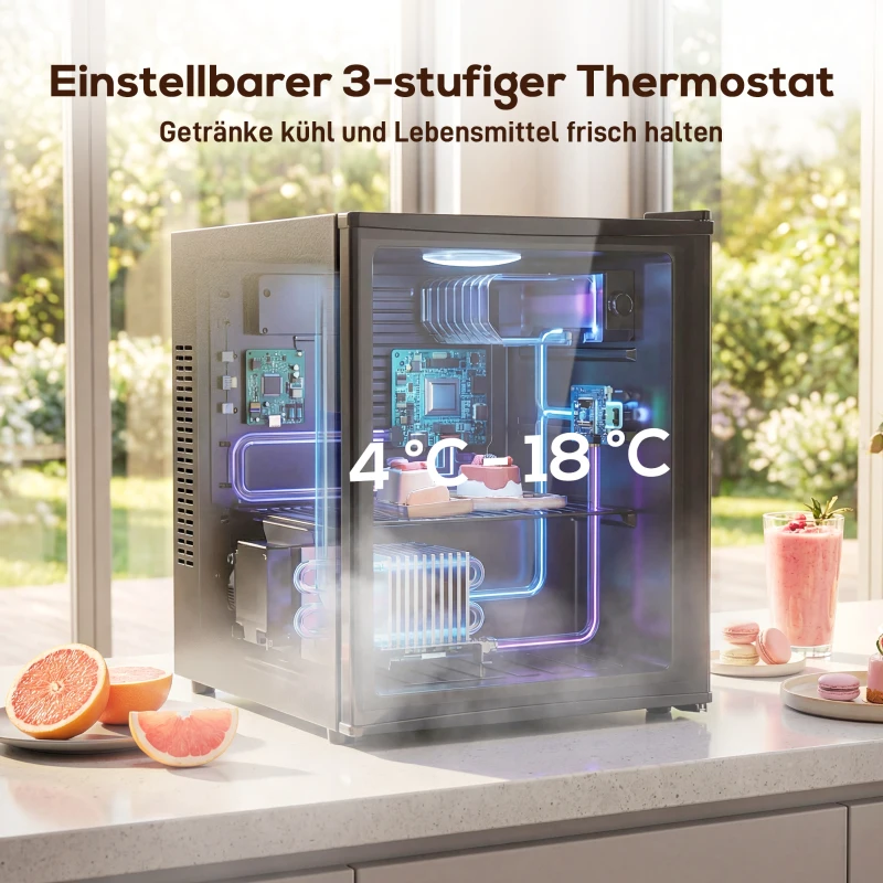 HOMCOM Mini Kühlschrank 44L/46 Dosen Kleiner Kühlschrank mit einstellbarem Thermostat 43 x 51 x 51,3 cm, Schwarz