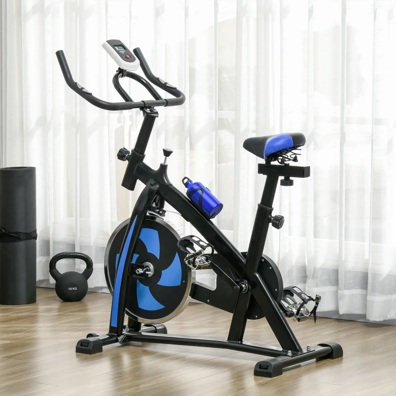SPORTNOW Vélo d'appartement vélo de Fitness avec écran LCD multifonctions selle et guidon réglables acier noir et bleu