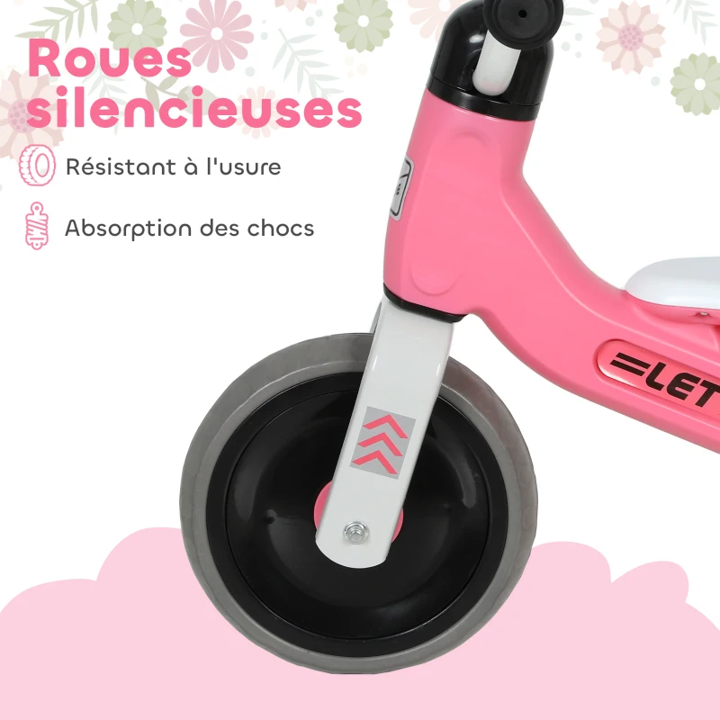 AIYAPLAY Draisienne bébé 1-3 ans jusqu'à 20 kg, vélo enfants sans pédale, 3 roues silencieuses, 69 x 40 x 49 cm, rose