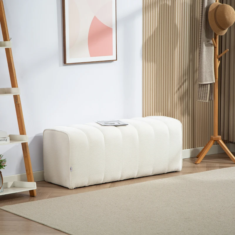 HOMCOM Banc bout de lit, banquette rembourrée, style moderne, ottoman en tissu aspect lin, 110 x 40 x 44 cm, crème