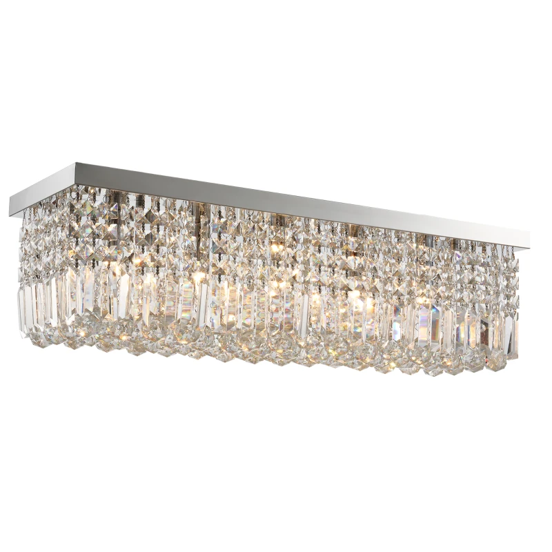 HOMCOM Modern Crystal Ceiling Light Square Crystal Chandelier, E14 Base, 80 x 25 x 23cm, for Living Room, Dining Room, Hall, Silver