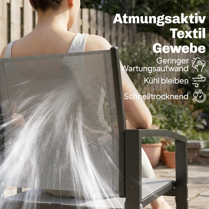 Outsunny 2-Sitzer Gartenbank Sitzbank mit Rücken- & Armlehnen, 2-stufigem Glastisch Parkbank 240kg belast 135 x 67 x 81 cm Grau