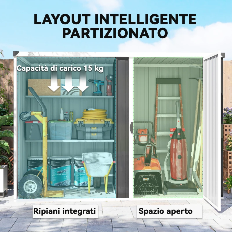 Outsunny Capanno da Giardino in Acciaio Zincato, Porta Bloccabile, 231 x 125 x 162 cm, Grigio