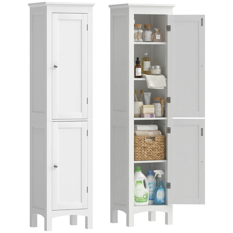 kleankin Tall Bathroom Storage Unit, Slim Bathroom Cabinet with Adjustable Shelves and Double Door, White