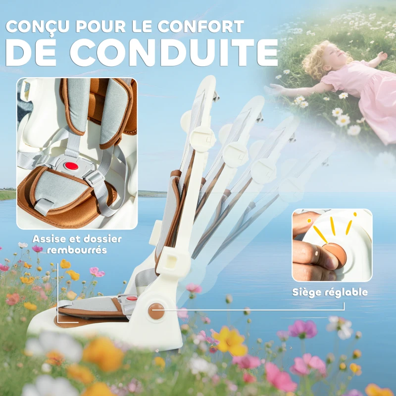 AIYAPLAY Tricycle bébé évolutif 5 en 1, tricycle enfant pliable avec poignée réglable, capote amovible, pour 1-3 ans, crème