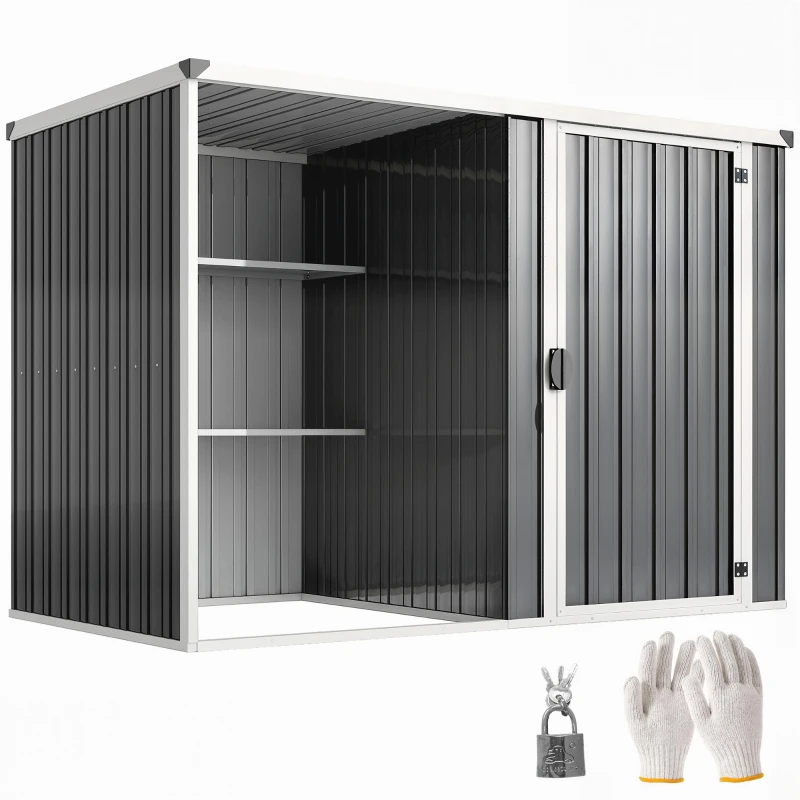 Outsunny Capanno da Giardino in Acciaio Zincato, Porta Bloccabile, 231 x 125 x 162 cm, Grigio