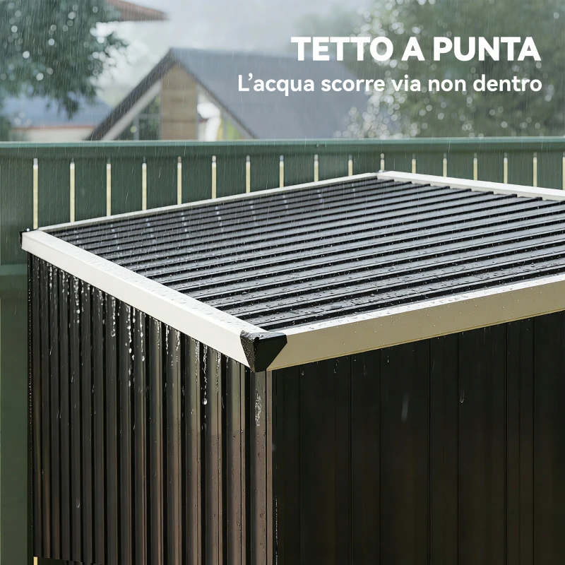 Outsunny Capanno da Giardino in Acciaio Zincato, Porta Bloccabile, 231 x 125 x 162 cm, Grigio