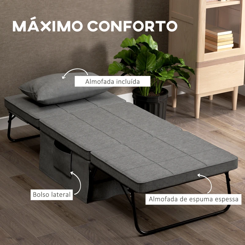 HOMCOM Sofá Cama 4 em 1  Estofado em Linho com Encosto Ajustável em 5 Níveis e Almofada Acolchoada  75x80x74 cm Cinza