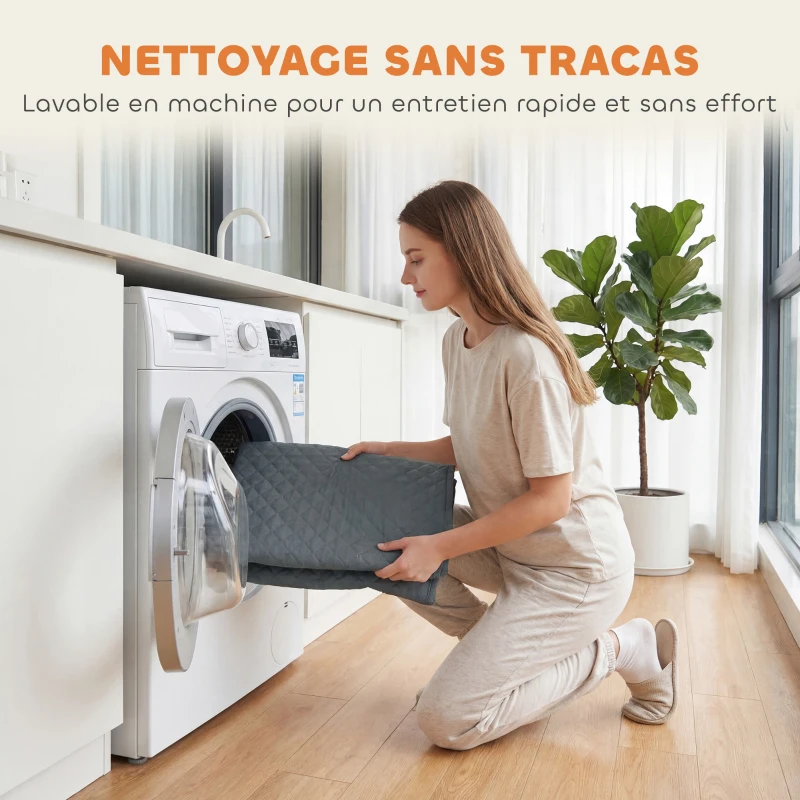 PawHut Housse de Canapé Protecteur de Meubles 3 Places Imperméable Anti-glisse avec Poches de Rangement Gris