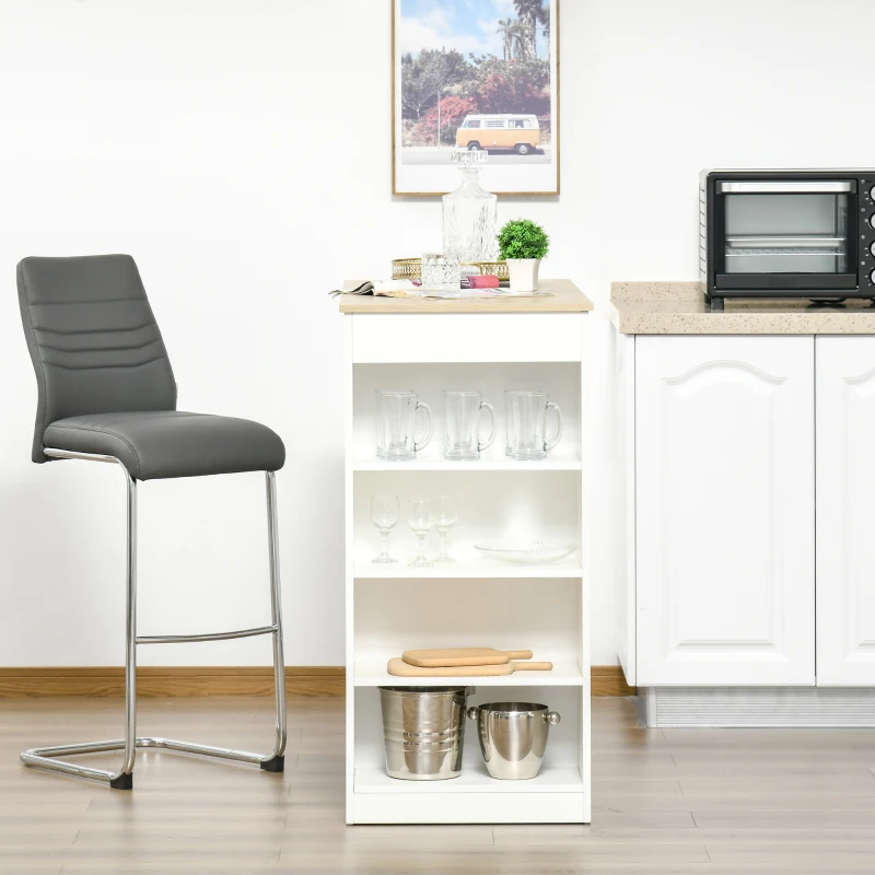 HOMCOM Table de bar pour 2 personnes, table haute mange debout avec 4 étagères ouvertes, 115x50x102,7cm, blanc et bois naturel